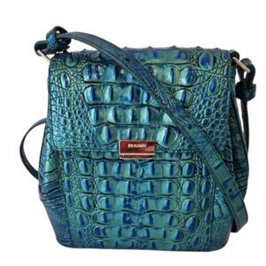 Brahmin Margo Peacock Teal Crocodile Embossed Leather Crossbody Bag